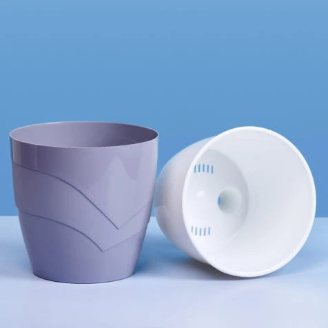 Кашпо для цветов пластиковое 1,2л d-13смГрация со вставкой серый шёлк_2