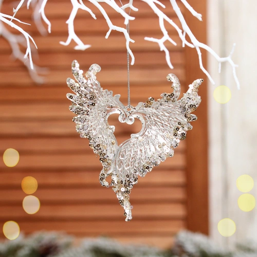 Подвеска "Крылья любви" 13 см, Белый/Золотой блеск