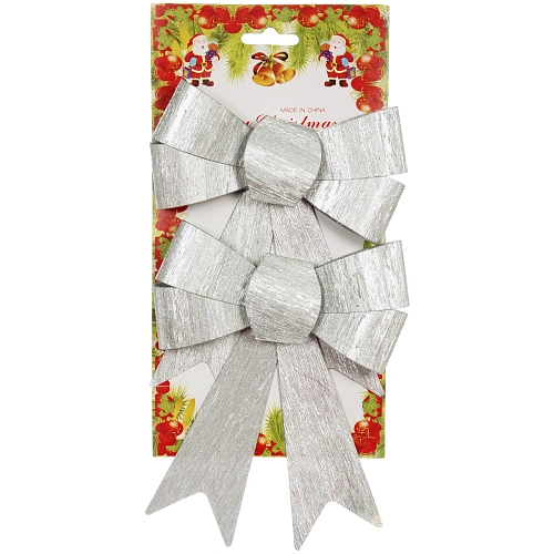 Бант на ёлку Серебряный блеск 14 см (набор 2 шт)_5