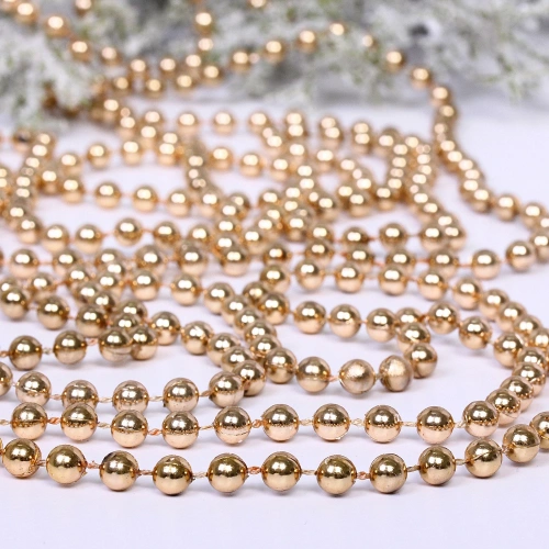 Бусы на елку 2,7м "Шарик" d-6мм, шампань (pvc коробка)