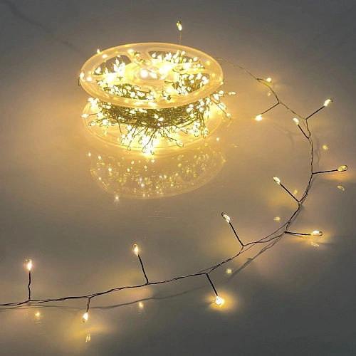 Гирлянда для дома НИТЬ "Мишура" 20 м 500 ламп LED, зеленый провод, мерцание, IP-20,  220v, Теплый белый