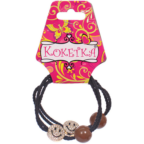 Резинки для волос 2шт ФАНТЕЭГРО, смайл, цвет черный, молочный и коричневый, d-55см (Кокетка)_3