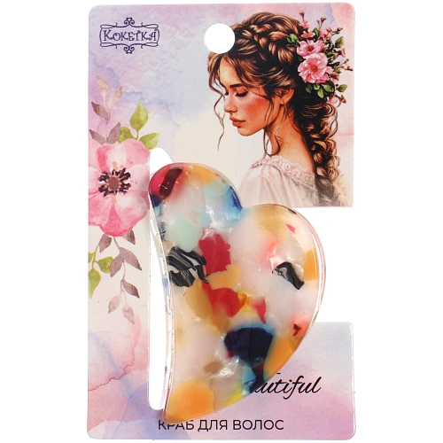 Заколка - краб для волос AKS-EMPIRE, сердце, цвет микс 6 цветов, 4,53см_3