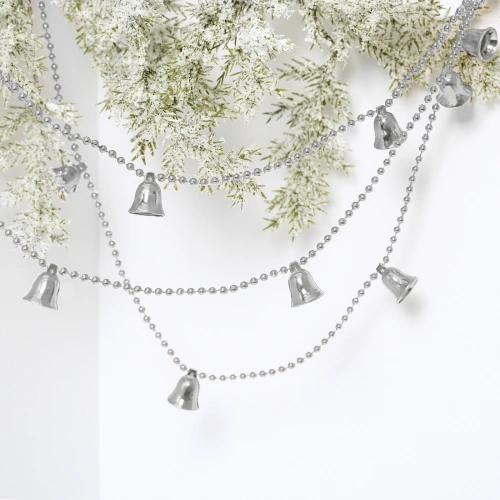 Бусы на ёлку 1,5м "Колокольчики" 2см, Серебро