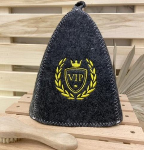 Шапка банная классическая с вышивкой "VIP", цвет серый, (без упаковки)