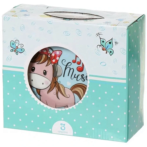 Набор посуды из керамики 3 предмета Пони (тарелка 175см, салатник 15см, кружка 230мл), Daniks, C589_3