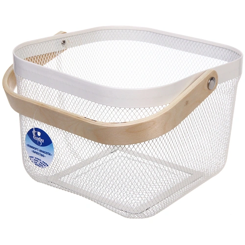 Корзина для хранения металлическая с деревянной ручкой ФАРГО, цвет молочный, 242418см_3