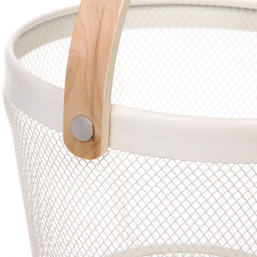 Корзина для хранения металлическая с деревянной ручкой ФАРГО, цвет белый, 2618см (лейбл Селфи)_5