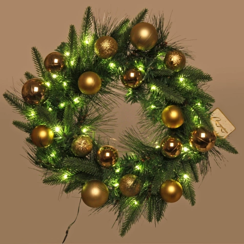 Венок хвойный "Сказочное чудо" d-40 см, ПВХ, литой ПВХ, Золото