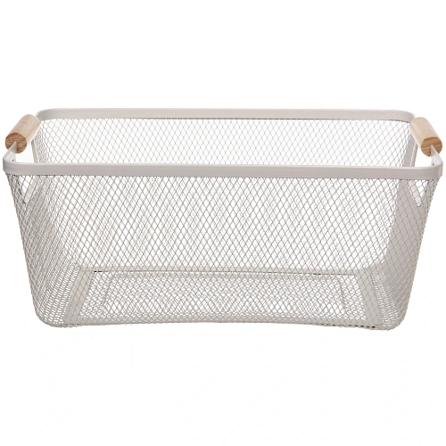 Корзина для хранения металлическая с деревянными ручками ФАРГО, цвет белый, 21,515,535см (лейбл Селфи)_3