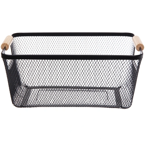 Корзина для хранения металлическая с деревянными ручками ФАРГО, цвет чёрный, 201330см (лейбл Селфи)_3