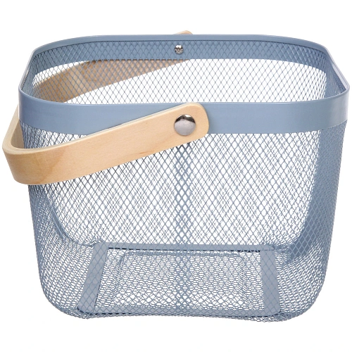 Корзина для хранения металлическая с деревянной ручкой ФАРГО, цвет  голубой, 242418см_4