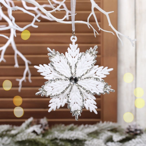 Подвеска "Сказочная метель" 13*13,5 см, Белый/серебро