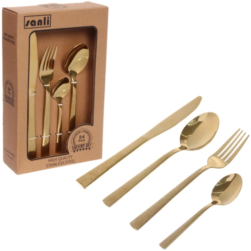 Набор столовых приборов "SANLI" 24шт (6ножей, 6вилок, 6ст.ложек, 6ч.ложек), цвет золото