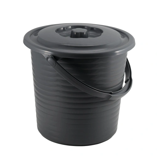 Ведро пищевое с крышкой рифленое RUNIS 15 л пластик, графит