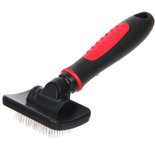 Расческа - пуходерка для животных ПРОФФ - МОЙ БРО, прорезиненная ручка, цвет красныйчерный, 716,5см (лейбл)_4