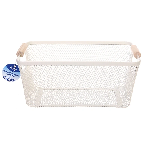 Корзина для хранения металлическая с деревянными ручками ФАРГО, цвет белый, 201330см (лейбл Селфи)_4