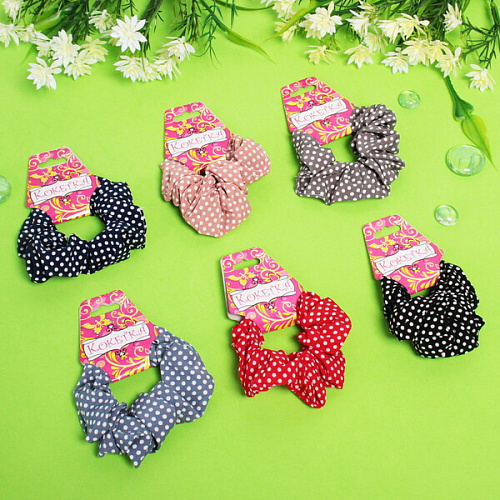 Резинка для волос Collection School, принт горошек, микс 6 цветов, d-9см_4