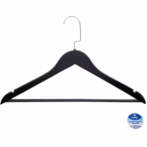 Плечики деревянные с выемками 1шт "ДОМания", цвет черный, поворотный крючок, цв серебро, 44*25,5см (Селфи)