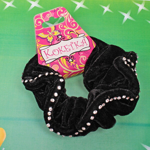 Резинка для волос 1шт Кокетка - Your Radiance, цвет черный, кайма из страз, d-12см _3