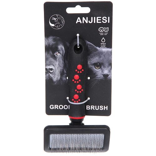 Расческа - пуходерка для животных ПРОФФ - МОЙ БРО, прорезиненная ручка, цвет красныйчерный, 9,516,5см _3