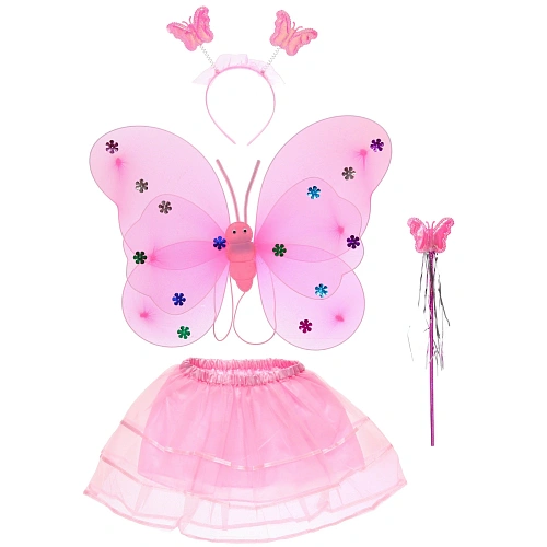 Карнавальный костюм "Звездная бабочка" (юбка,крылья,волшебная палочка,ободок), Розовый
