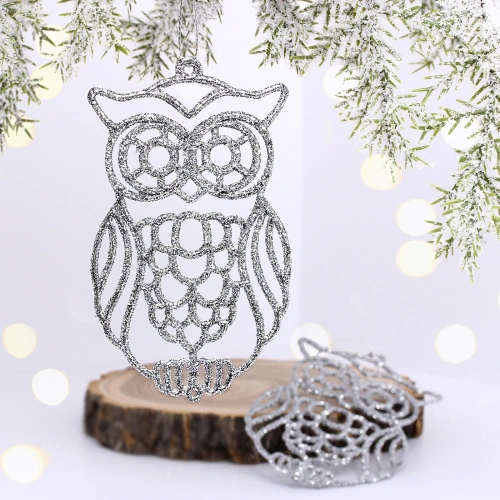 Подвеска "Мудрая сова" 10 см (набор 2 шт), серебро