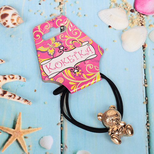 Резинка для волос 1шт Кокетка - Aks Bambina Gold, мишка, микс 2 цвета, d-5см_3