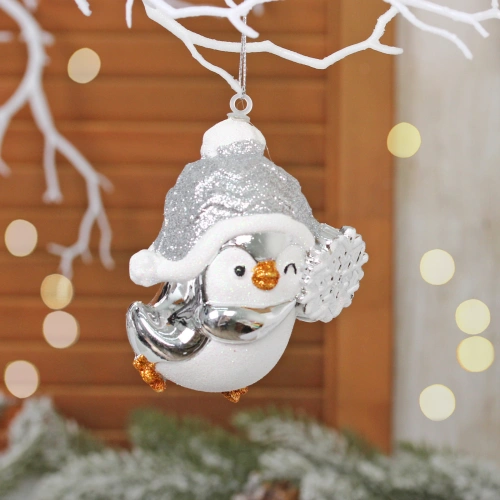 Ёлочная игрушка "Весёлый пингвинёнок" 8*6*9.5 см, Серебро