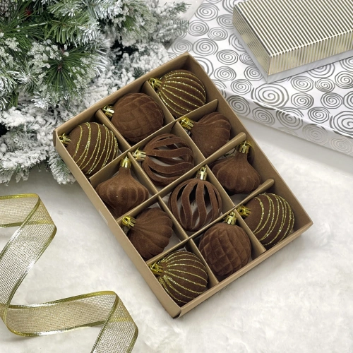Набор елочных украшений VELOUR "Восточная ночь" 6 см (набор 12 шт), Шоколад