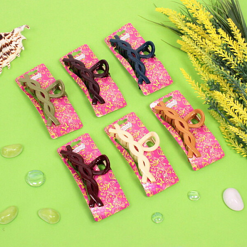 Заколка-краб для волос  на блистере Magic Gloss, косичка, микс 6 цветов, 11см (Кокетка)_3