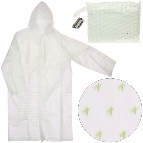 Дождевик-плащ "Кактусы" с капюшоном и завязками, на кнопках 120 Мкрн 110*62см ДоброСад