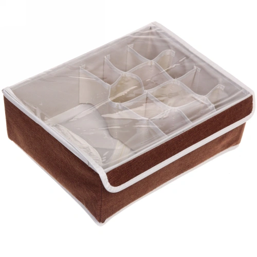 Кофр - органайзер для хранения вещей с прозрачной крышкой "УЮТДОМА", цвет махагон коричневый, 13 отделений, 32*24*12см