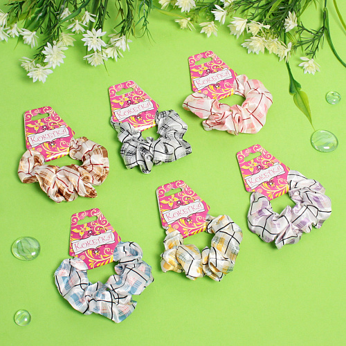 Резинка для волос Collection School, принт клетка, микс 6 цветов, d-10см_4