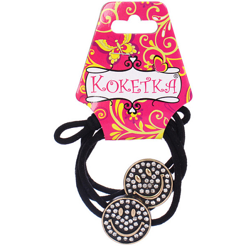 Резинки для волос 2шт ФАНТЕЭГРО, смайлики, цвет черный, молочный и коричневый, d-55см (Кокетка)_3